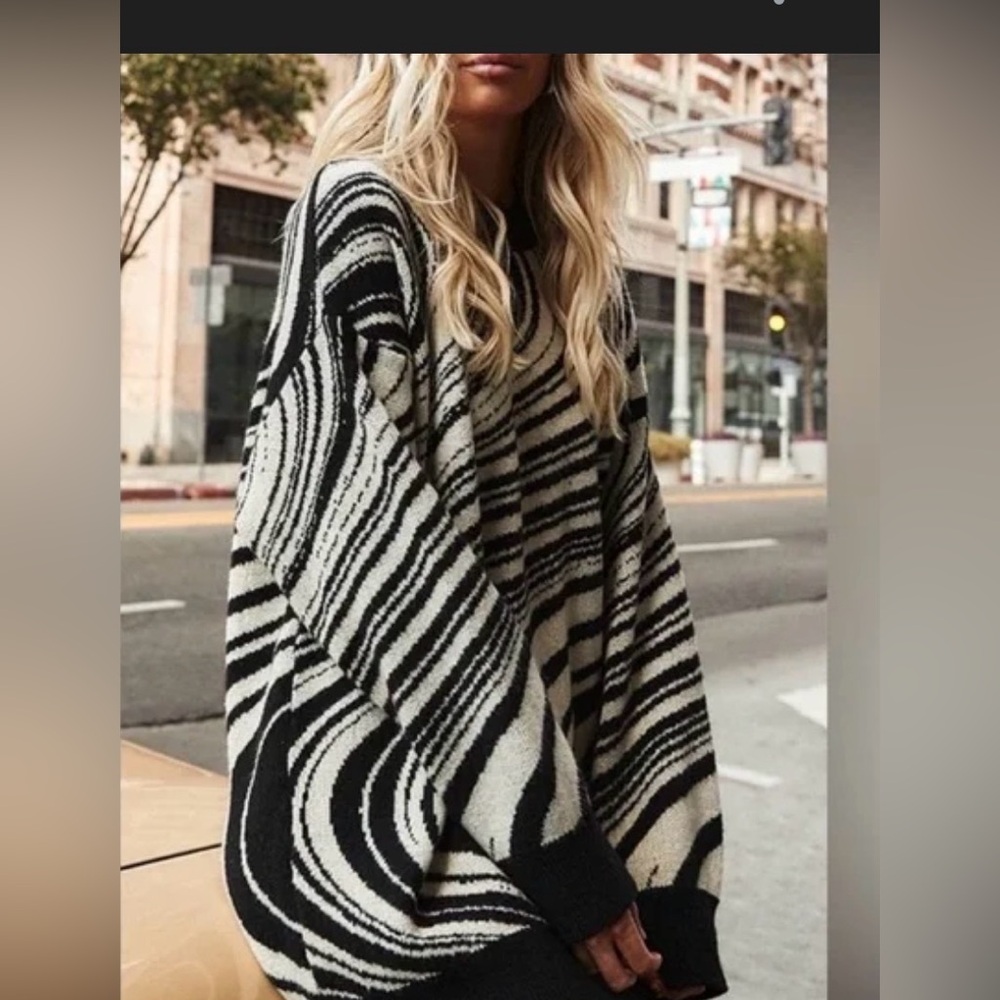 12th Tribe Salty Blonde Black and White Zebra Print Sweater